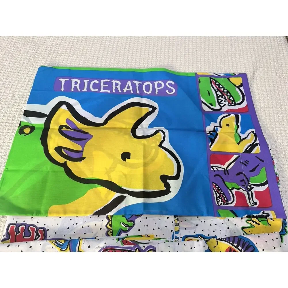 Dinosaur Twin Sheets Bright Colors NEW Unused 2 Flat Fitted 1 Pillowcase Springs